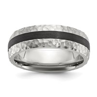 Chisel Stainless Steel Brushed and Hammered Black Carbon Fiber Inlay 7mm Band view 1