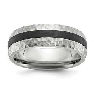 Chisel Stainless Steel Brushed and Hammered Black Carbon Fiber Inlay 7mm Band