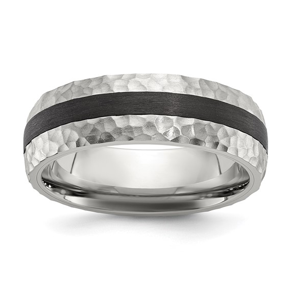 Chisel Stainless Steel Brushed and Hammered Black Carbon Fiber Inlay 7mm Band