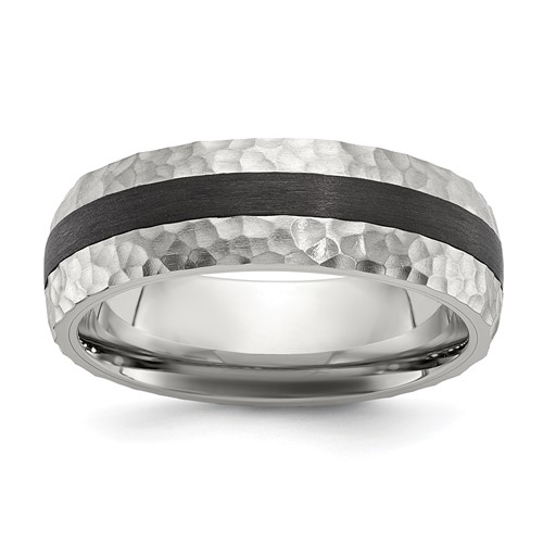 Chisel Stainless Steel Brushed and Hammered Black Carbon Fiber Inlay 7mm Band