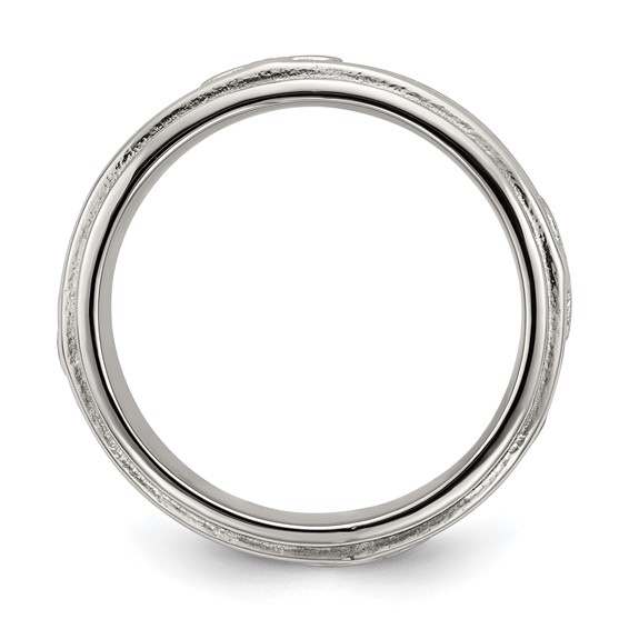 Chisel Stainless Steel Polished Cross 7.7mm Grooved and Beaded Band