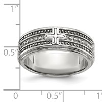 Chisel Stainless Steel Polished Cross 7.7mm Grooved and Beaded Band view 4