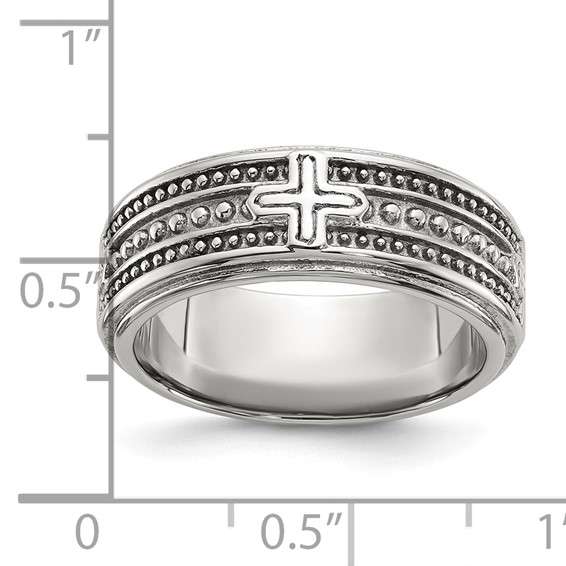 Chisel Stainless Steel Polished Cross 7.7mm Grooved and Beaded Band