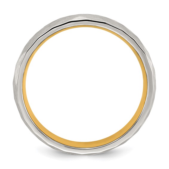 Stainless Steel Polished and Brushed Yellow IP-plated Faceted Ring