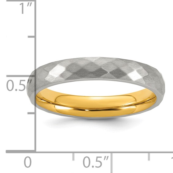 Stainless Steel Polished and Brushed Yellow IP-plated Faceted Ring