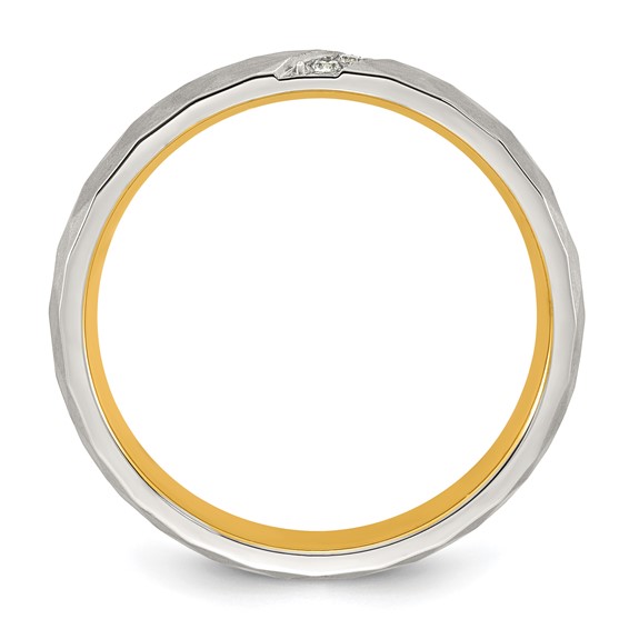 Stainless Steel Polished and Brushed Yellow IP-plated CZ Faceted Ring