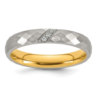 Stainless Steel Polished and Brushed Yellow IP-plated CZ Faceted Ring