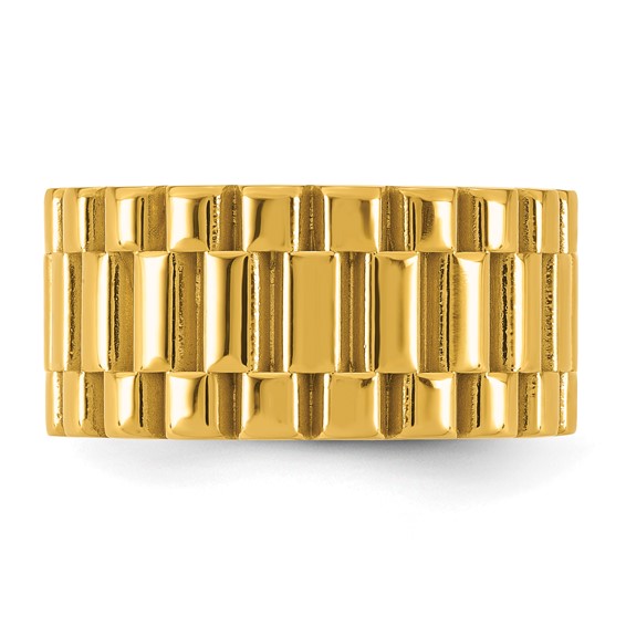 Stainless Steel Polished Yellow IP-plated Textured 11mm Ring