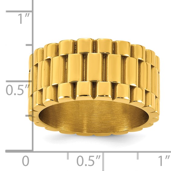 Stainless Steel Polished Yellow IP-plated Textured 11mm Ring