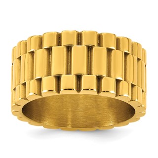 Stainless Steel Polished Yellow IP-plated Textured 11mm Ring