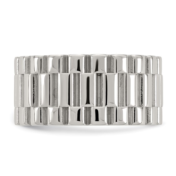 Stainless Steel Polished Textured 11mm Ring