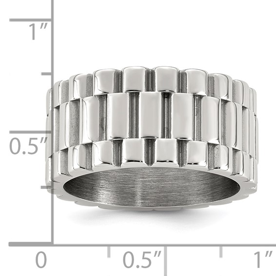 Stainless Steel Polished Textured 11mm Ring