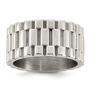 Stainless Steel Polished Textured 11mm Ring