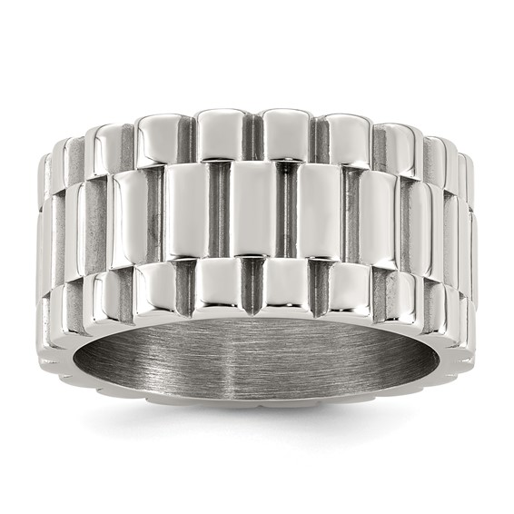 Stainless Steel Polished Textured 11mm Ring
