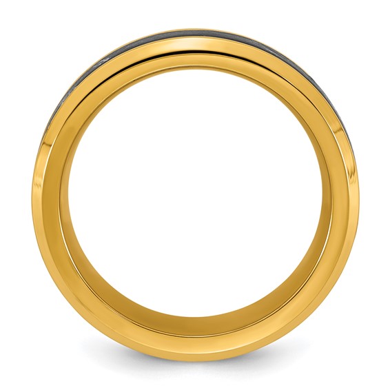 Stainless Steel Polished Yellow IP-plated Carbon Fiber Inlay 8mm Ring