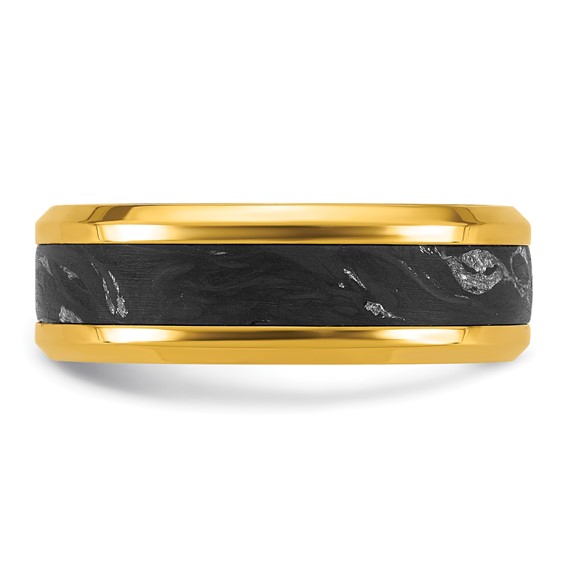 Stainless Steel Polished Yellow IP-plated Carbon Fiber Inlay 8mm Ring