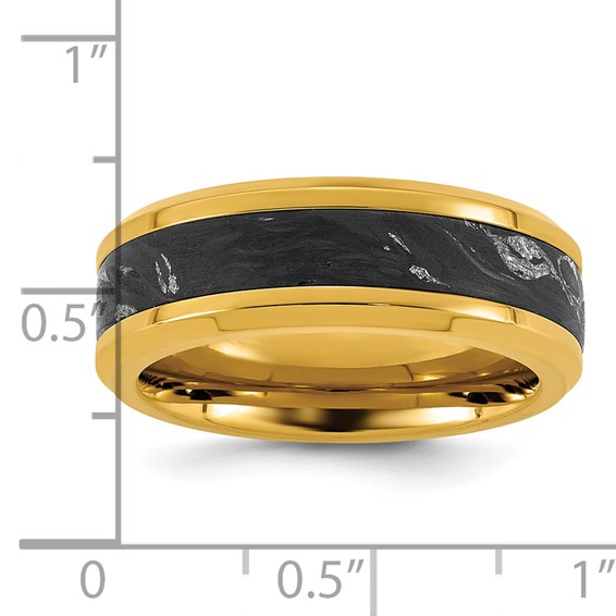 Stainless Steel Polished Yellow IP-plated Carbon Fiber Inlay 8mm Ring