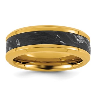 Stainless Steel Polished Yellow IP-plated Carbon Fiber Inlay 8mm Ring