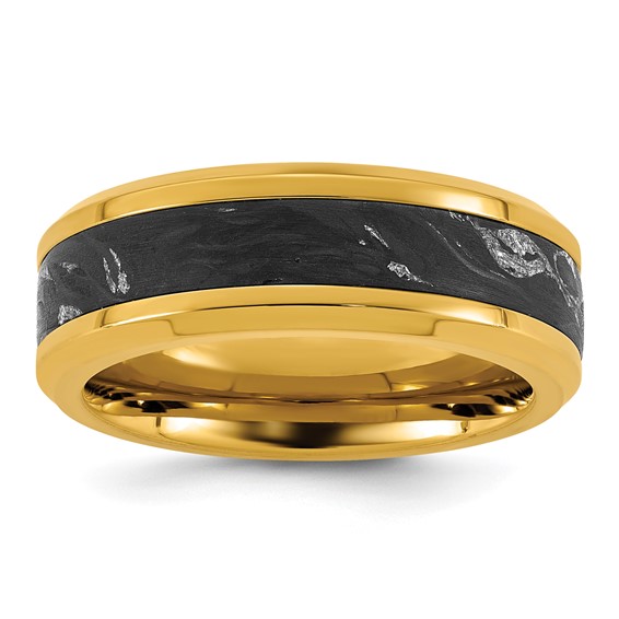 Stainless Steel Polished Yellow IP-plated Carbon Fiber Inlay 8mm Ring