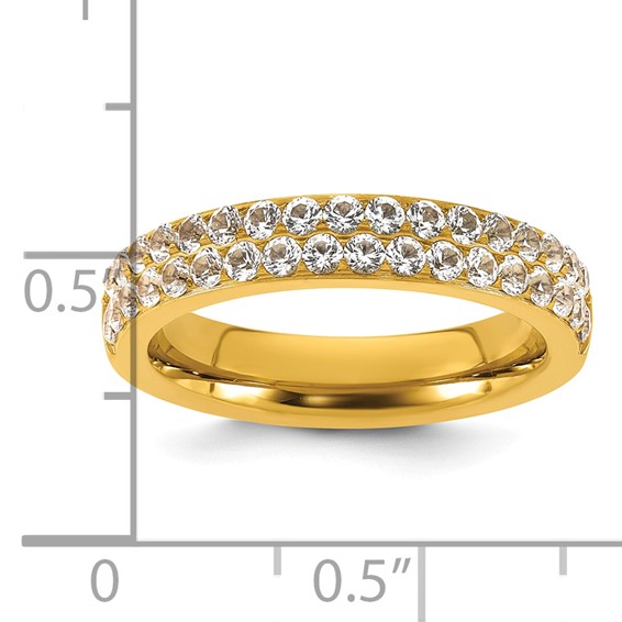 Stainless Steel Polished Yellow IP-plated 4mm CZ Ring