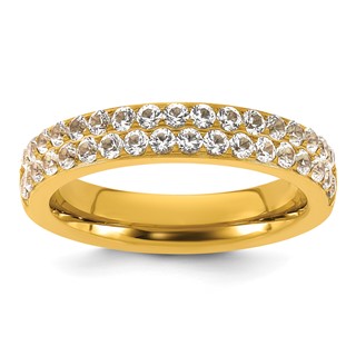 Stainless Steel Polished Yellow IP-plated 4mm CZ Ring