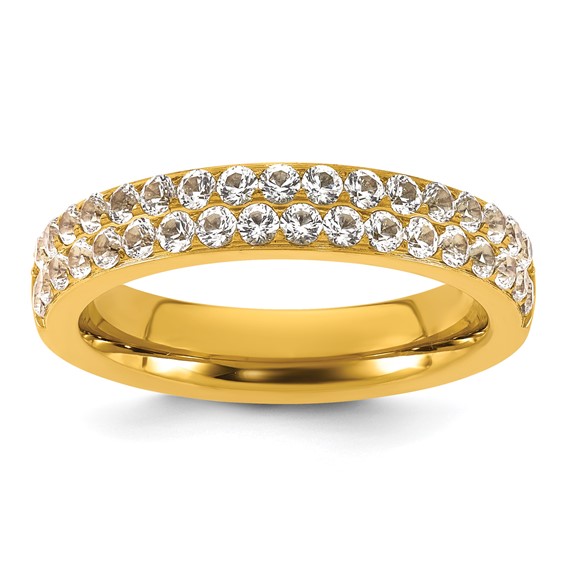 Stainless Steel Polished Yellow IP-plated 4mm CZ Ring