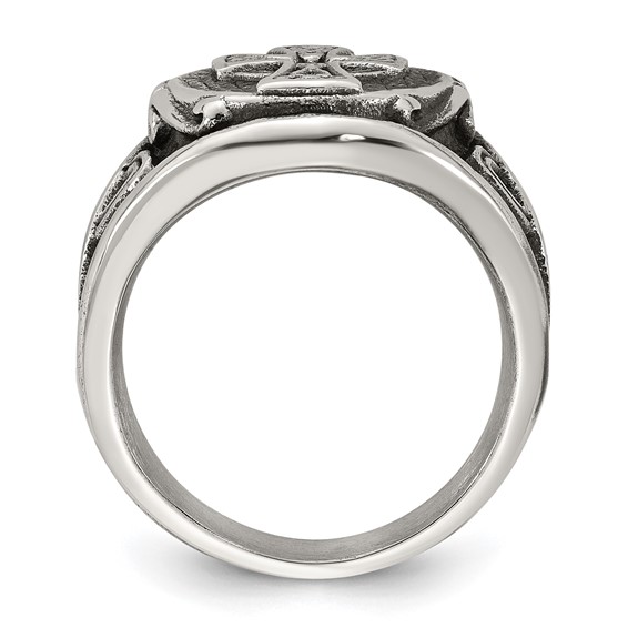 Stainless Steel Polished and Antiqued Celtic Cross Ring