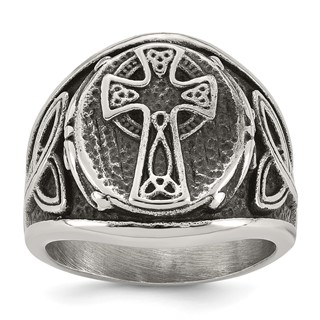 Stainless Steel Polished and Antiqued Celtic Cross Ring