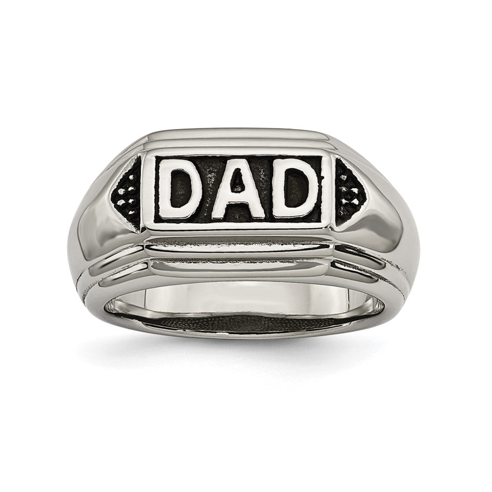 Stainless Steel Polished Black Enameled DAD Ring
