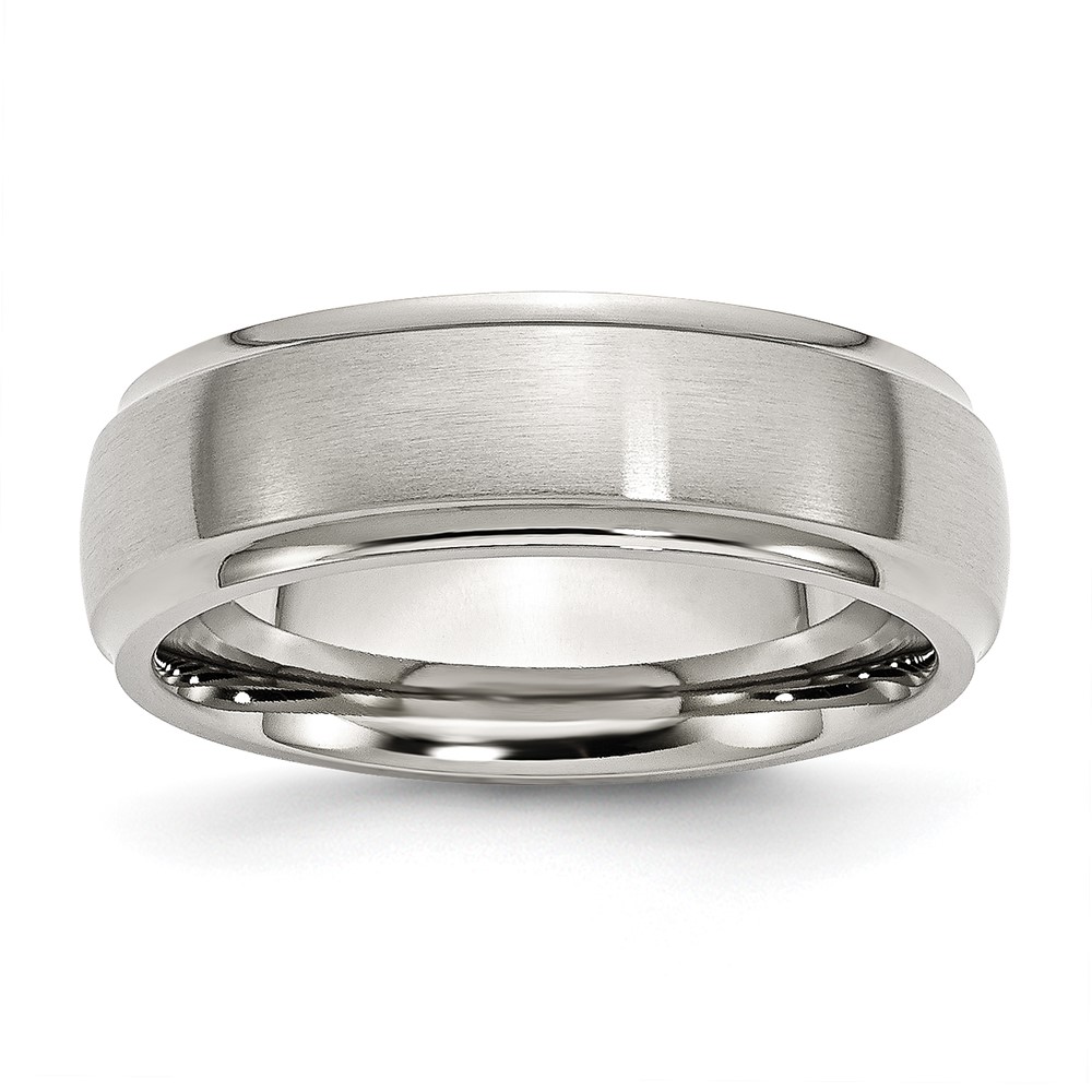 Chisel Stainless Steel Polished Band with Brushed Center 7mm Ridged Edge