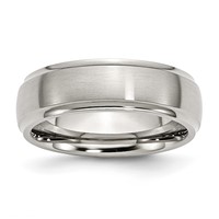 Chisel Stainless Steel Polished Band with Brushed Center 7mm Ridged Edge view 1