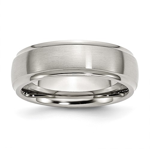 Chisel Stainless Steel Polished Band with Brushed Center 7mm Ridged Edge