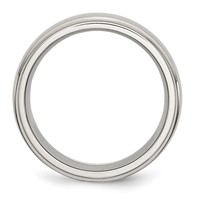 Chisel Stainless Steel Polished Band with Brushed Center 8mm Ridged Edge view 2