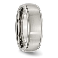 Chisel Stainless Steel Polished Band with Brushed Center 8mm Ridged Edge view 4