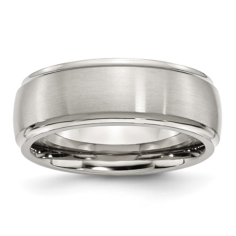 Chisel Stainless Steel Polished Band with Brushed Center 8mm Ridged Edge