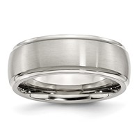 Chisel Stainless Steel Polished Band with Brushed Center 8mm Ridged Edge view 1