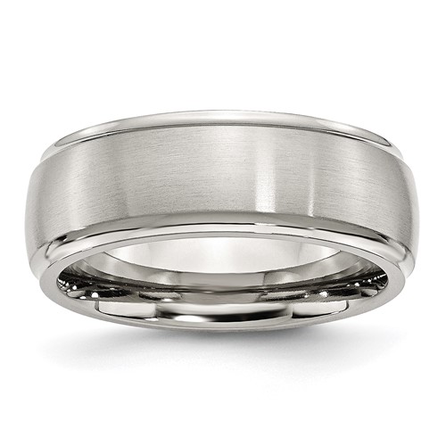 Chisel Stainless Steel Polished Band with Brushed Center 8mm Ridged Edge