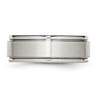 Chisel Stainless Steel Polished Band with Brushed Center 8mm Ridged Edge view 3