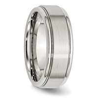Chisel Stainless Steel Polished Band with Brushed Center 8mm Ridged Edge view 4