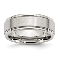 Chisel Stainless Steel Polished Band with Brushed Center 8mm Ridged Edge view 1
