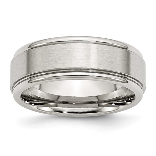 Chisel Stainless Steel Polished Band with Brushed Center 8mm Ridged Edge