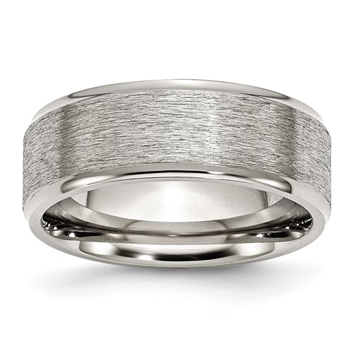 Chisel Stainless Steel Polished Band with Grain Finish Center 8mm Ridged Edge