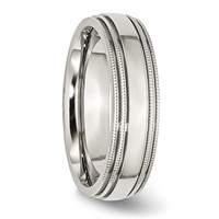 Chisel Stainless Steel Polished 6mm Grooved and Beaded Band view 4