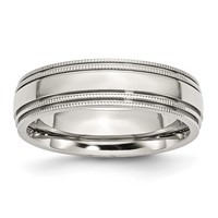 Chisel Stainless Steel Polished 6mm Grooved and Beaded Band view 1