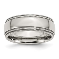Chisel Stainless Steel Polished 8mm Grooved and Beaded Band view 1