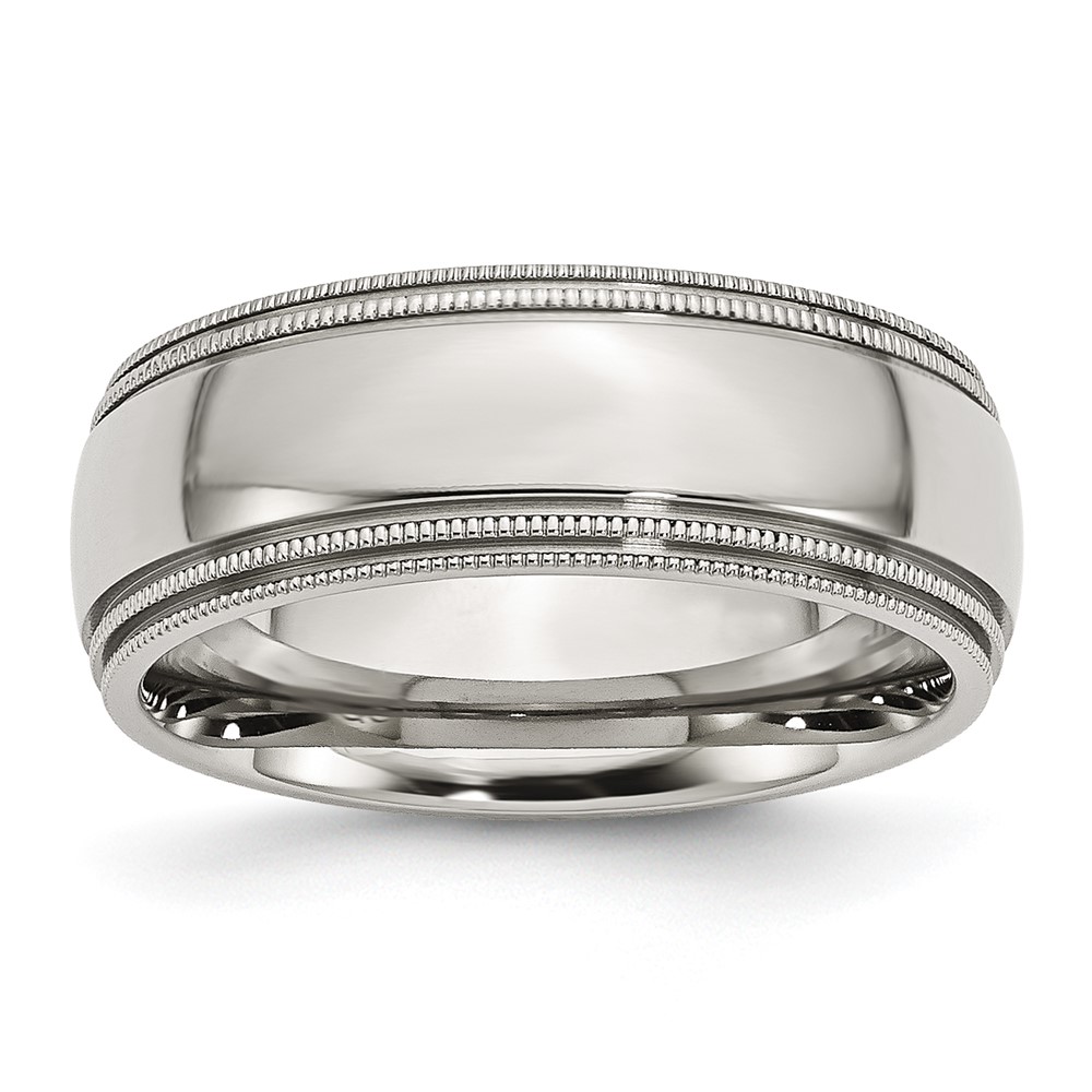 Stainless Steel Polished 8mm Grooved and Beaded Band