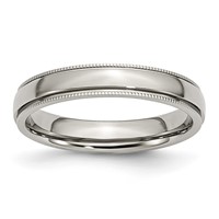 Chisel Stainless Steel Polished 4mm Grooved and Beaded Band view 1