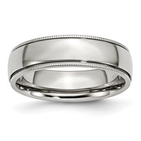 Chisel Stainless Steel Polished 6mm Grooved and Beaded Band view 1