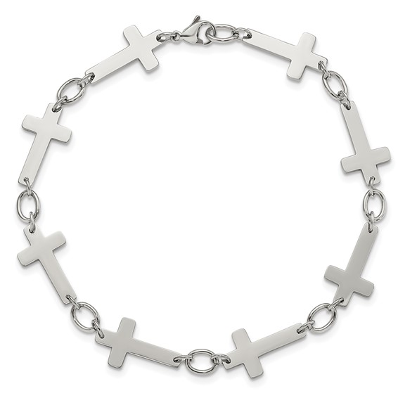 Chisel Stainless Steel Polished Sideways Cross Link 10 inch Anklet
