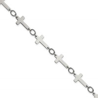 Chisel Stainless Steel Polished Sideways Cross Link Anklet - 10in view 1
